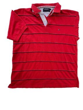 Tommy Hilfiger Men's Polo Shirt Red XXL Cotton Striped Short Sleeve Classic Fit